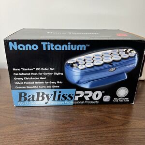 BaBylissPRO Nano Titanium Hot Rollers Set of 20 Curlers with Clips & Box